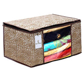Kuber Industries Metalic Printed 2 Piece Non Woven Fabric Saree Cover Set with Transparent Window, Extra Large, Ivory Red & Golden Brown -CTKTC40771